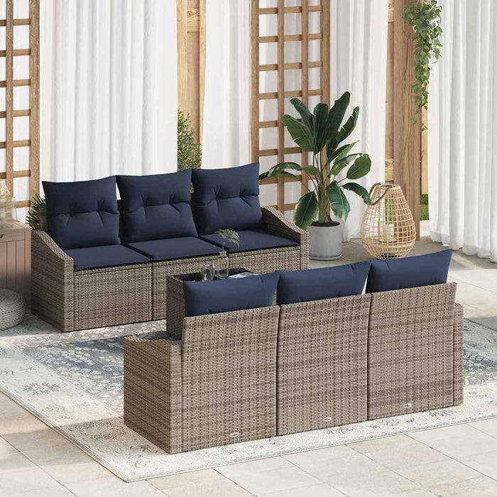 Set de canapea cu pernă 7 pcs Gri și bleumarin poliratan - WALTI WALTI