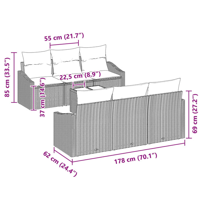 Set de canapea cu pernă 7 pcs Gri și bleumarin poliratan - WALTI WALTI