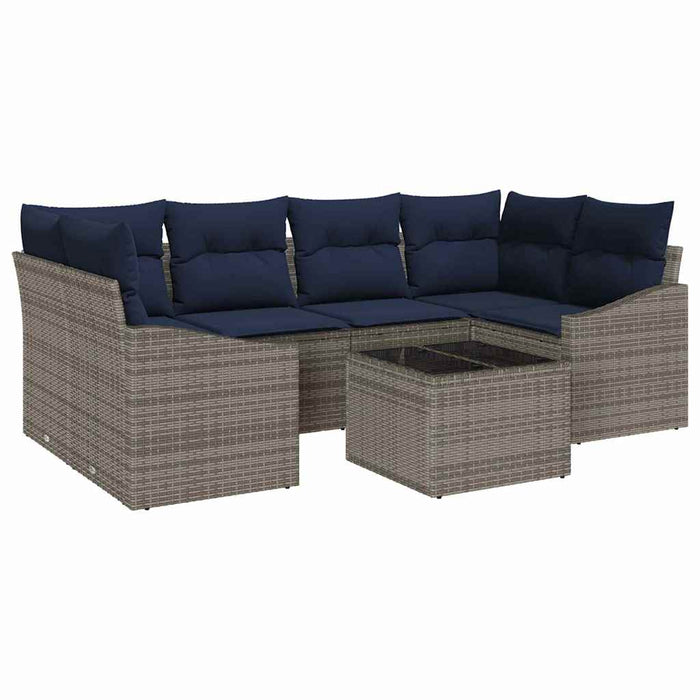 Set de canapea cu pernă 7 pcs Gri și bleumarin poliratan - WALTI WALTI
