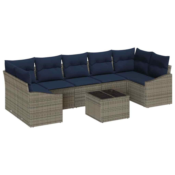 Set de canapea cu pernă 8 pcs Gri și bleumarin poliratan - WALTI WALTI