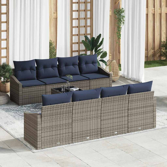 Set de canapea cu pernă 9 pcs Gri și bleumarin poliratan - WALTI WALTI