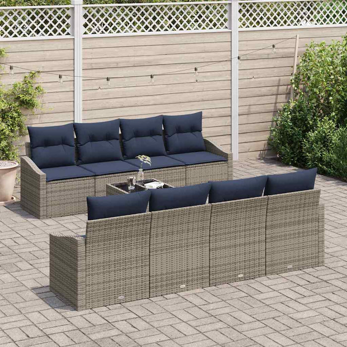 Set de canapea cu pernă 9 pcs Gri și bleumarin poliratan - WALTI WALTI