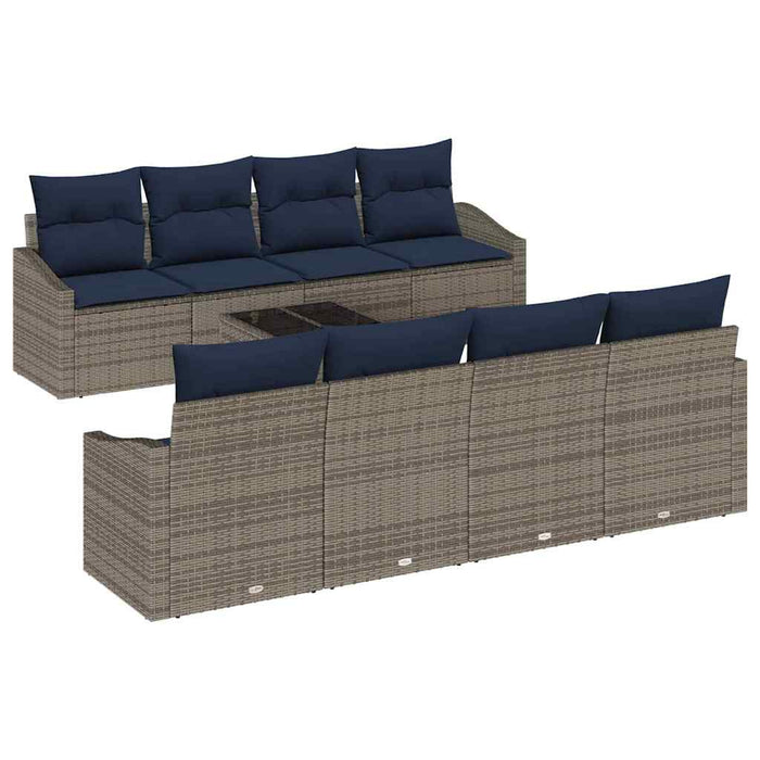 Set de canapea cu pernă 9 pcs Gri și bleumarin poliratan - WALTI WALTI