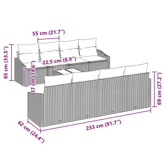 Set de canapea cu pernă 9 pcs Gri și bleumarin poliratan - WALTI WALTI