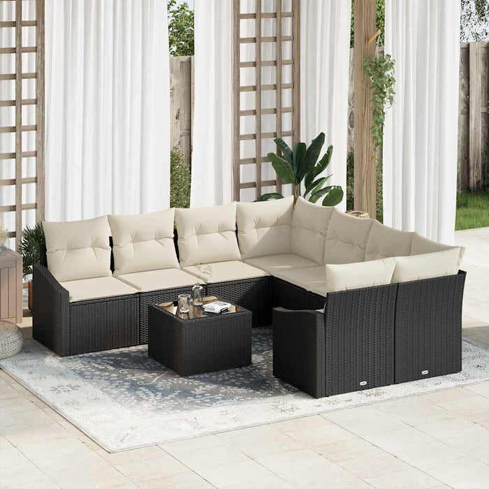 Set de canapele pentru grădină cu pernă 9 pcs Negru, Crem - WALTI WALTI