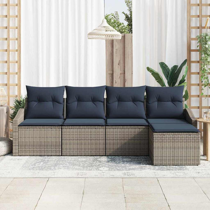 Set de canapea cu pernă 5 pcs Gri și bleumarin poliratan - WALTI WALTI