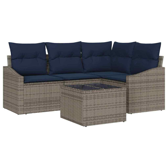 Set de canapele pentru grădină 5 pcs Gri și bleumarin poliratan - WALTI WALTI