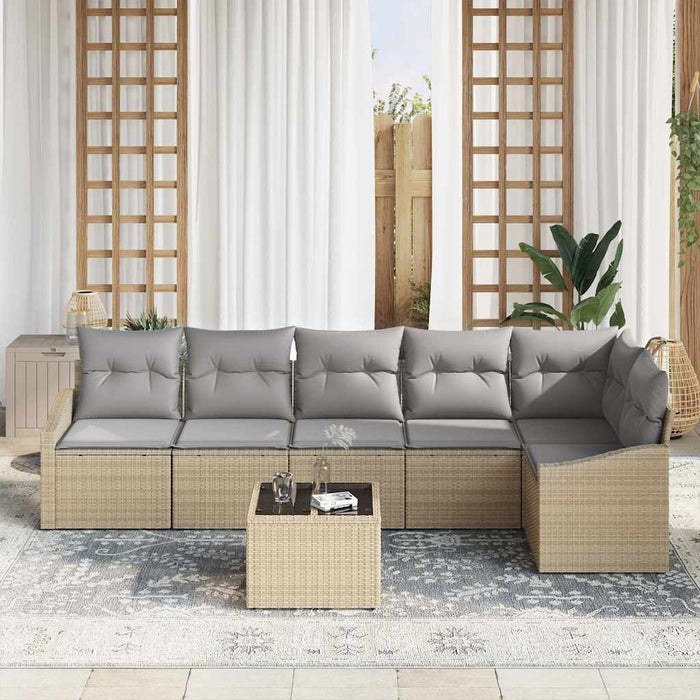 Set de masă pentru grădină cu pernă 7 pcs Bej, Gri deschis - WALTI WALTI