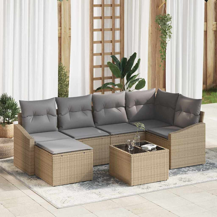 Set de masă pentru grădină cu pernă 7 pcs Bej, Gri deschis - WALTI WALTI