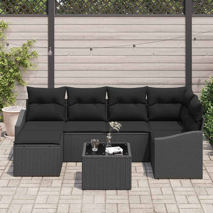 Set de masă pentru grădină cu pernă cu depozitare 7 pcs Negru - WALTI WALTI