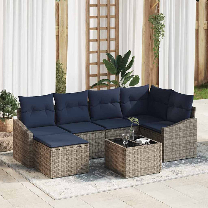 Set de canapea cu pernă 7 pcs Gri și bleumarin poliratan - WALTI WALTI
