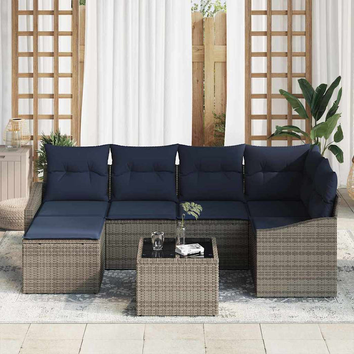 Set de canapea cu pernă 7 pcs Gri și bleumarin poliratan - WALTI WALTI