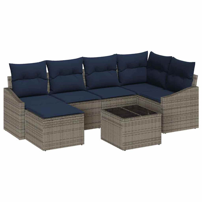 Set de canapea cu pernă 7 pcs Gri și bleumarin poliratan - WALTI WALTI