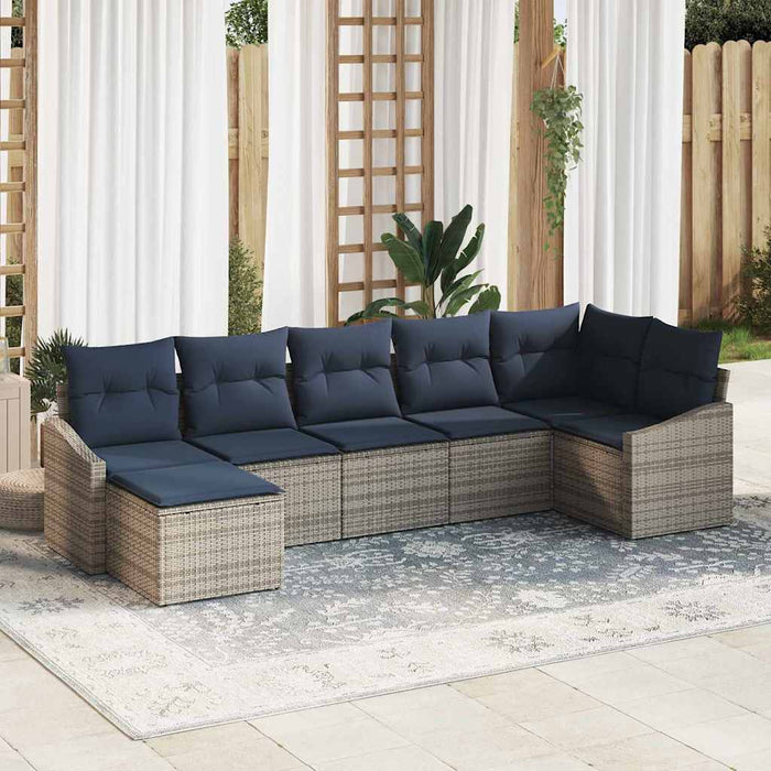 Set de canapele pentru grădină 7 pcs Gri și bleumarin poliratan - WALTI WALTI