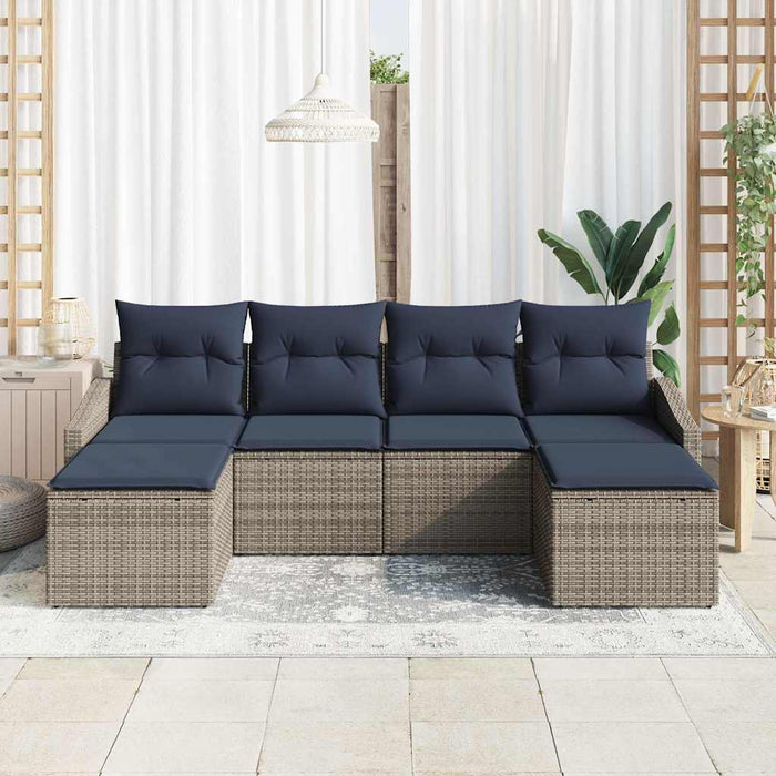 Set de canapele pentru grădină 6 pcs Gri și bleumarin poliratan - WALTI WALTI