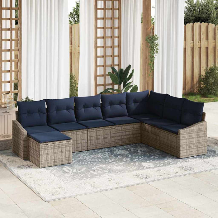 Set de canapele pentru grădină 8 pcs Gri și bleumarin poliratan - WALTI WALTI