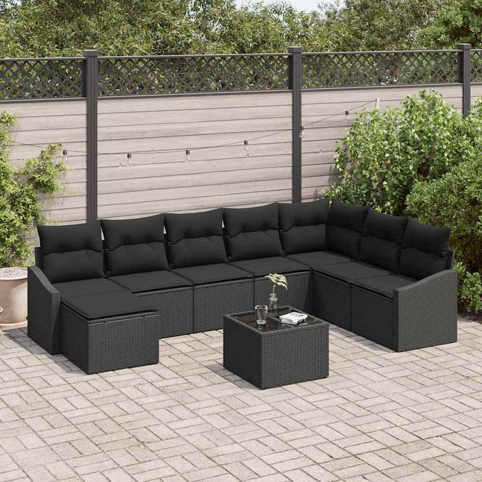 Set de masă pentru grădină cu pernă cu depozitare 9 pcs Negru - WALTI WALTI