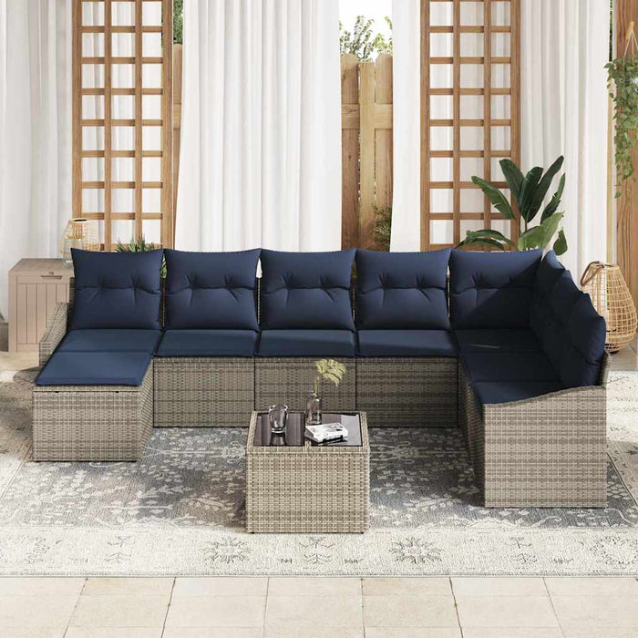 Set de canapele pentru grădină 8 pcs Gri și bleumarin poliratan - WALTI WALTI
