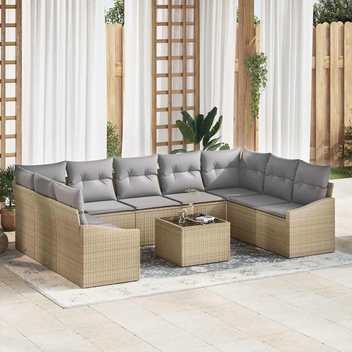 Set de masă pentru grădină cu pernă 10 pcs Bej, Gri deschis - WALTI WALTI