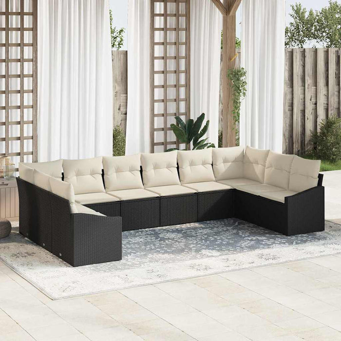Set de masă pentru grădină cu pernă 10 pcs Negru, Crem - WALTI WALTI