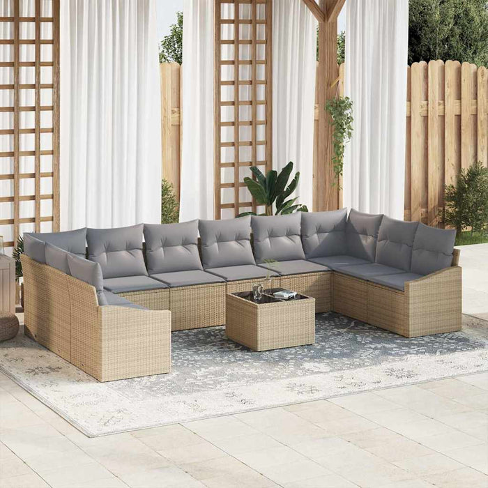 Set de masă pentru grădină cu pernă 11 pcs Bej, Gri deschis - WALTI WALTI