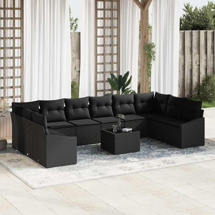 Set de masă pentru grădină cu pernă cu depozitare 11 pcs Negru - WALTI WALTI
