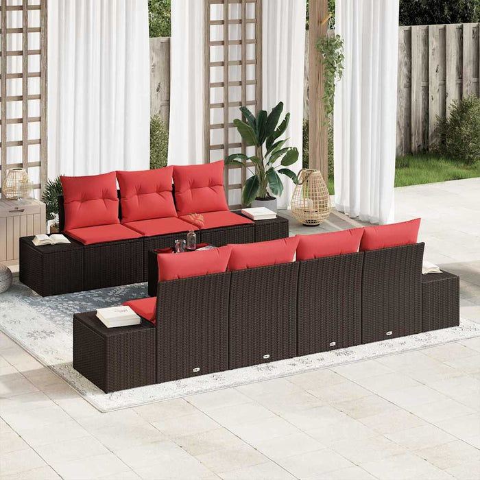 Set de canapele pentru grădină 8 buc. Beige și Roșu poliratan WALTI