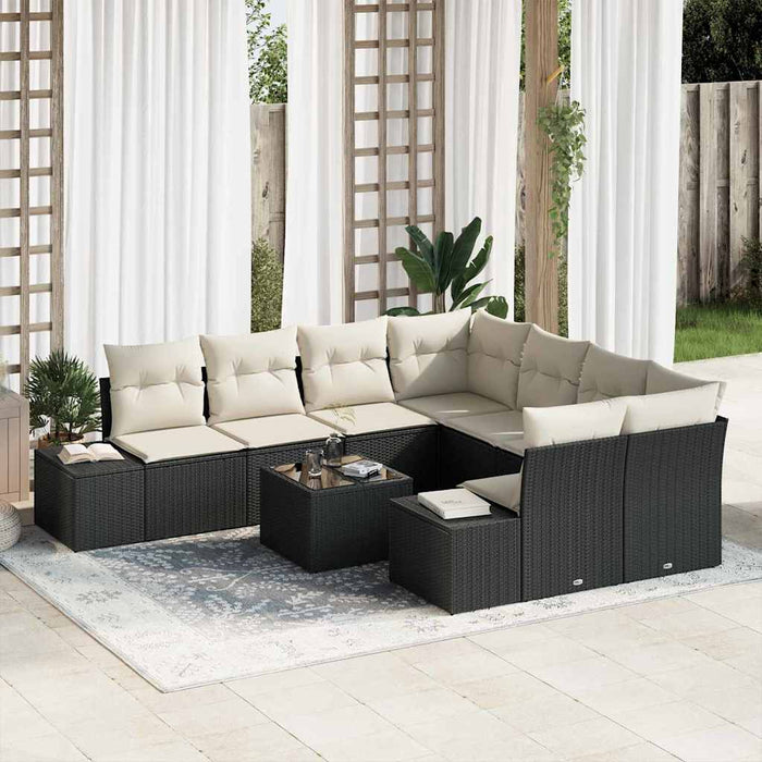 Set de canapele pentru grădină cu pernă 9 pcs Negru, Crem - WALTI WALTI