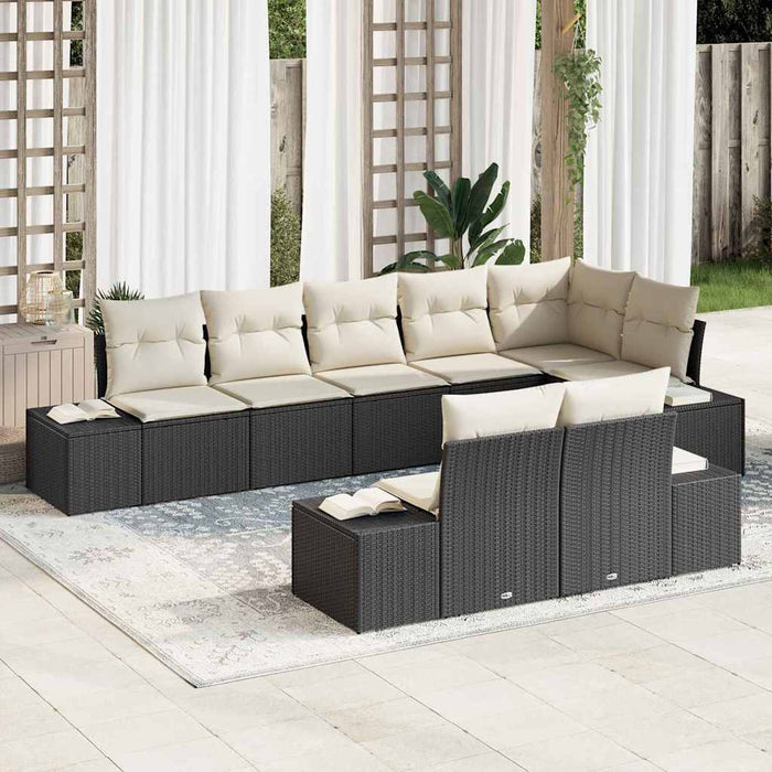 Set de canapele pentru grădină cu pernă 8 pcs negru și crem - WALTI WALTI