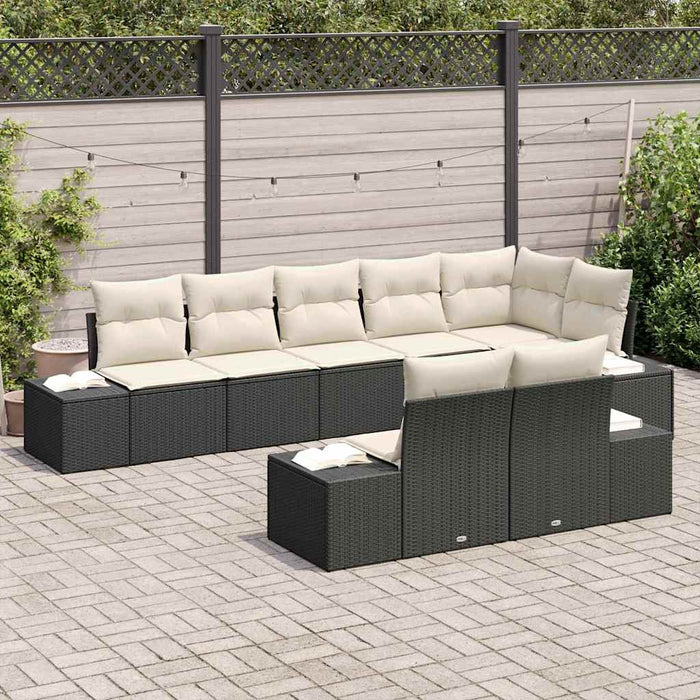 Set de canapele pentru grădină cu pernă 8 pcs negru și crem - WALTI WALTI