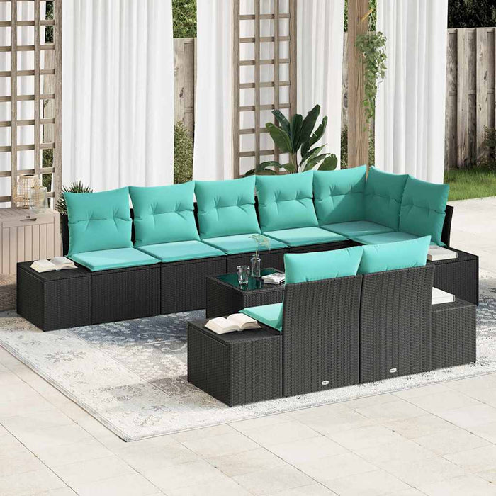 Set de canapele pentru grădină Negru și Turcoaz Rattan poli - WALTI WALTI