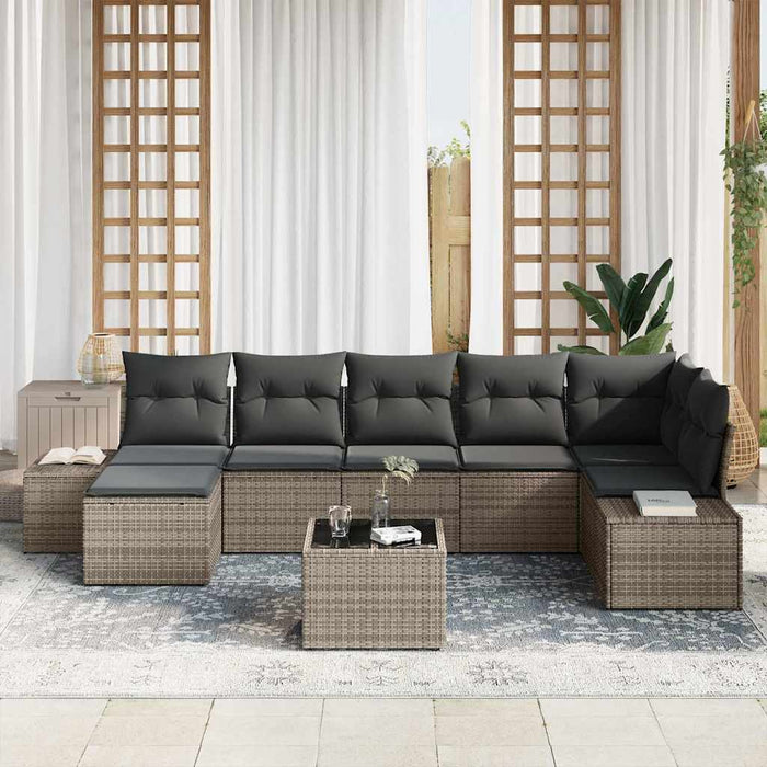 Set de canapele pentru grădină cu pernă 8 pcs Gri Rattan poli - WALTI WALTI
