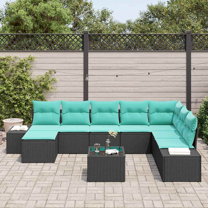 Set de canapele pentru grădină 8 buc. Negru și Turcoaz WALTI