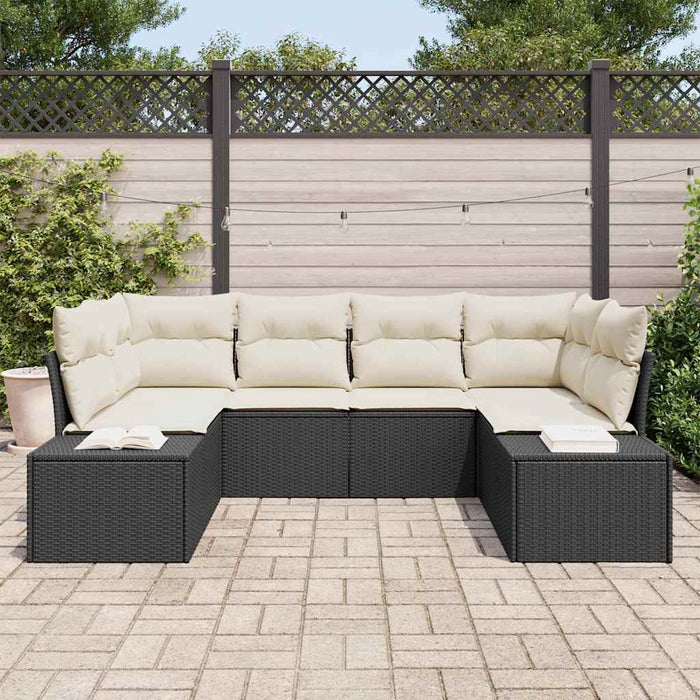 Set de canapele pentru grădină cu pernă 6 pcs negru și crem - WALTI WALTI