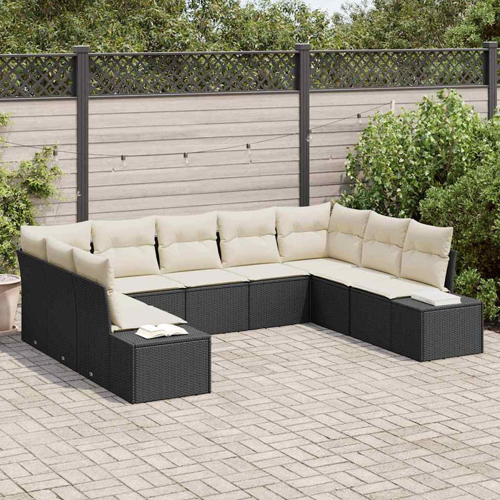 Set de canapele pentru grădină 9 pcs Negru și Crem Poliratan - WALTI WALTI