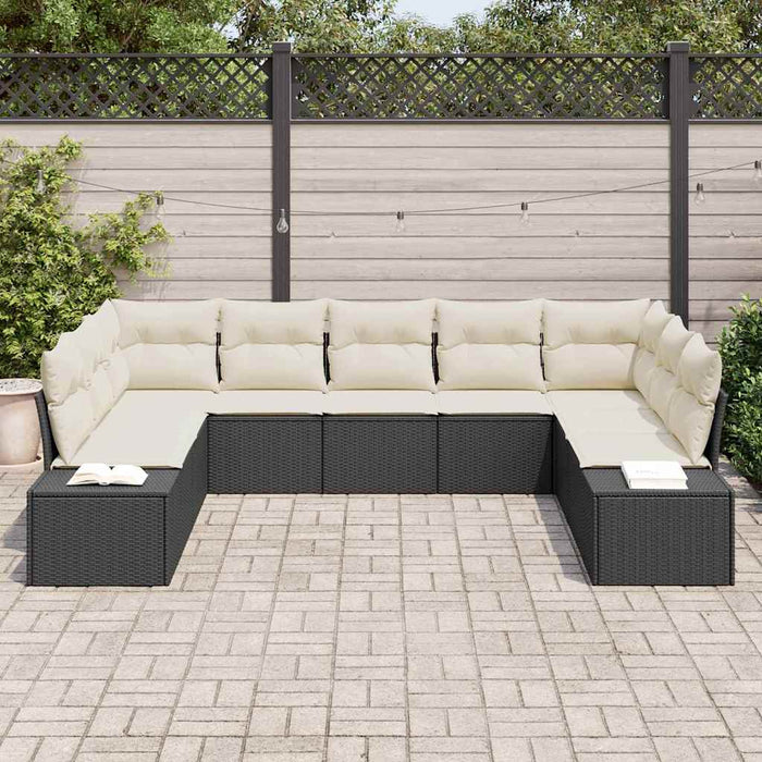 Set de canapele pentru grădină 9 pcs Negru și Crem Poliratan - WALTI WALTI