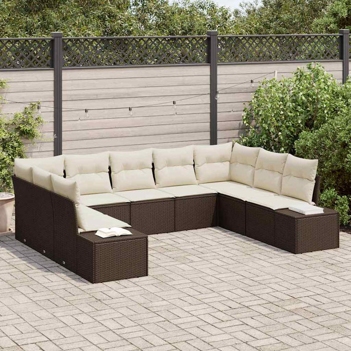 Set de canapele pentru grădină 9 pcs maro și crem Poli Rattan - WALTI WALTI