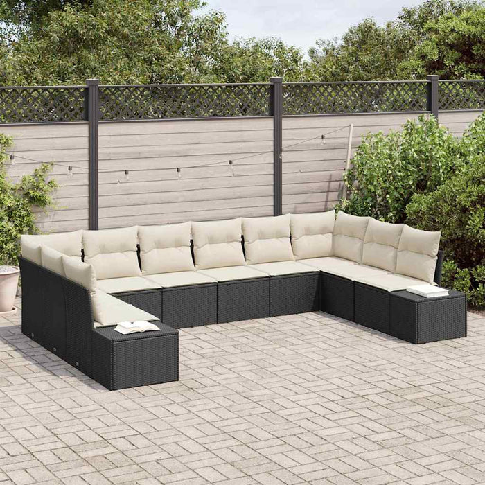Set de canapele pentru grădină cu pernă 10 pcs negru și crem - WALTI WALTI