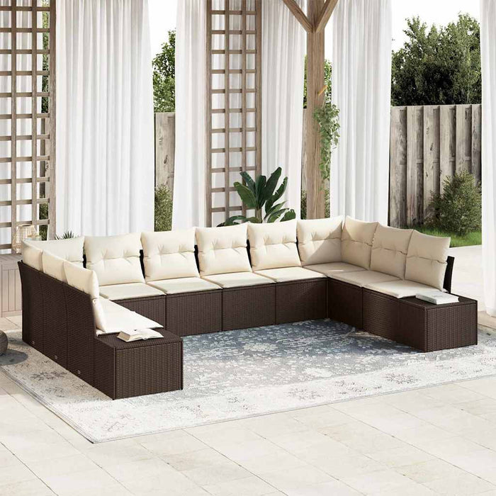 Set de canapele pentru grădină cu pernă 10 pcs maro și crem - WALTI WALTI