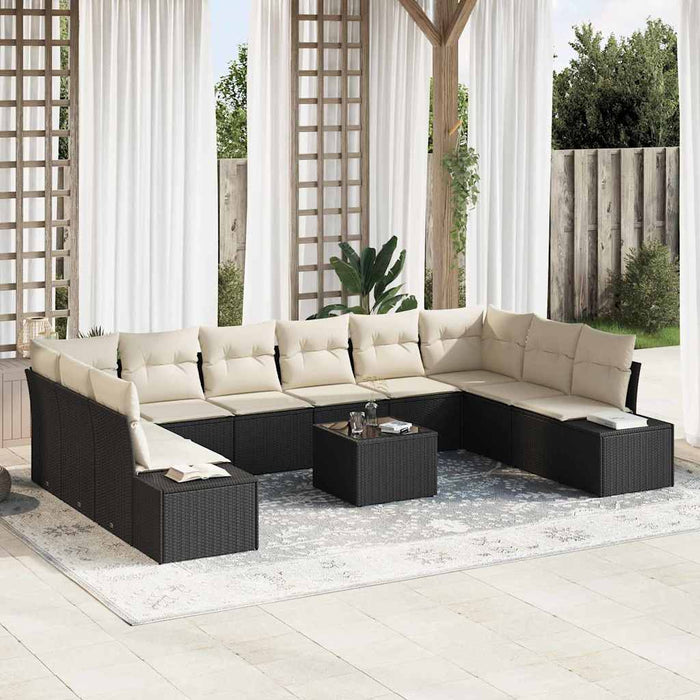 Set de canapele pentru grădină cu pernă 11 pcs negru și crem - WALTI WALTI
