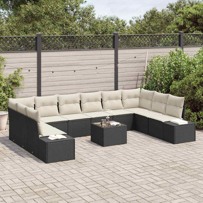 Set de canapele pentru grădină cu pernă 11 pcs negru și crem - WALTI WALTI