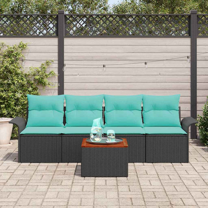 Set de canapele pentru grădină 5 pcs Negru și Turcoaz poliratan - WALTI WALTI