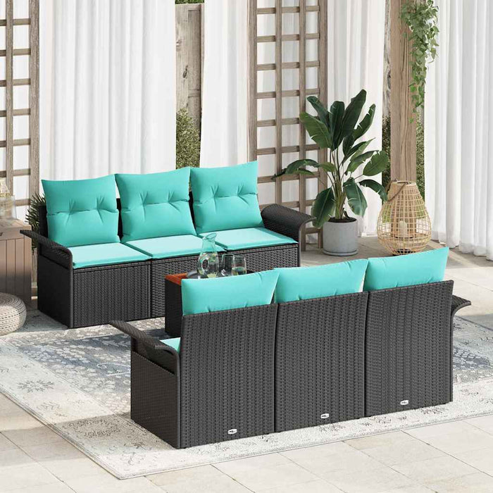 Set de canapele pentru grădină 7 pcs Negru și Turcoaz poliratan - WALTI WALTI