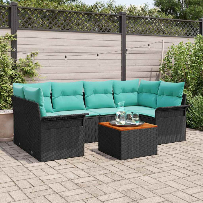 Set de canapele pentru grădină 7 pcs Negru și Turcoaz poliratan - WALTI WALTI