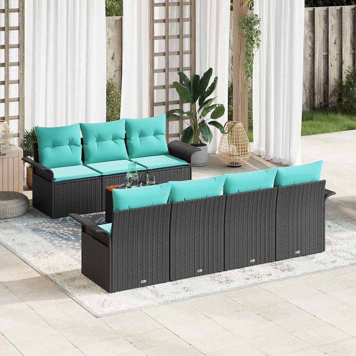 Set de canapele pentru grădină 8 pcs Negru și Turcoaz poliratan - WALTI WALTI