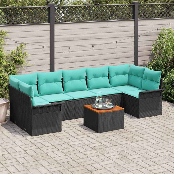 Set de canapele pentru grădină 8 pcs Negru și Turcoaz poliratan - WALTI WALTI