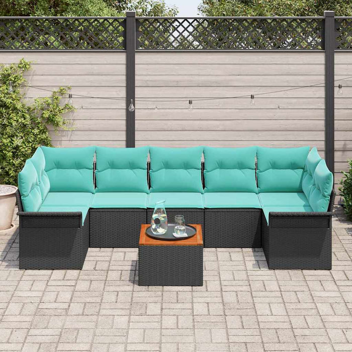 Set de canapele pentru grădină 8 pcs Negru și Turcoaz poliratan - WALTI WALTI