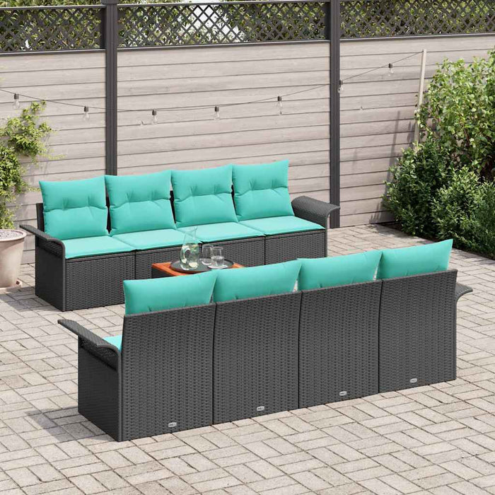 Set de canapele pentru grădină 9 pcs Negru și Turcoaz poliratan - WALTI WALTI