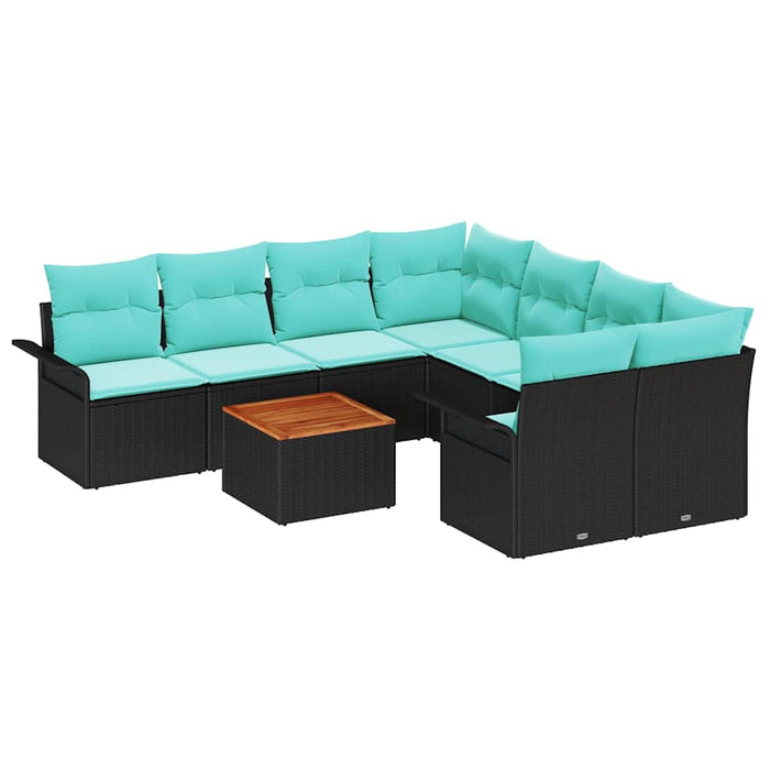 Set de canapele pentru grădină 9 pcs Negru și Turcoaz poliratan - WALTI WALTI