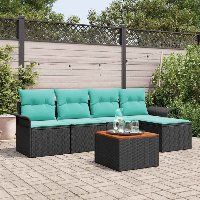 Set de canapele pentru grădină 6 pcs Negru și Turcoaz poliratan - WALTI WALTI